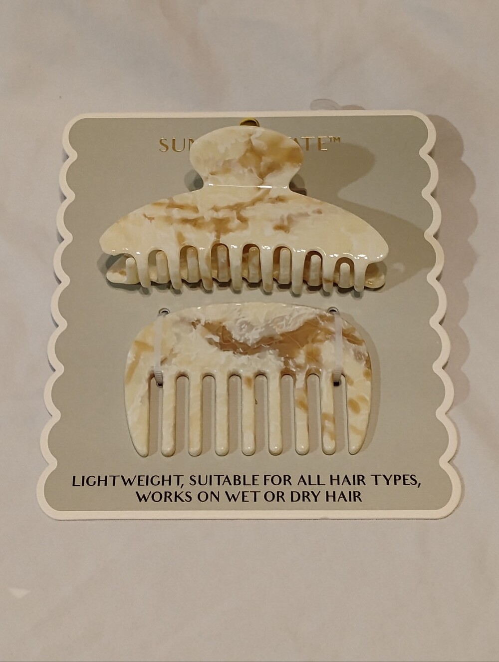 Sunday State Cream Marble Hair Clip and Comb Set